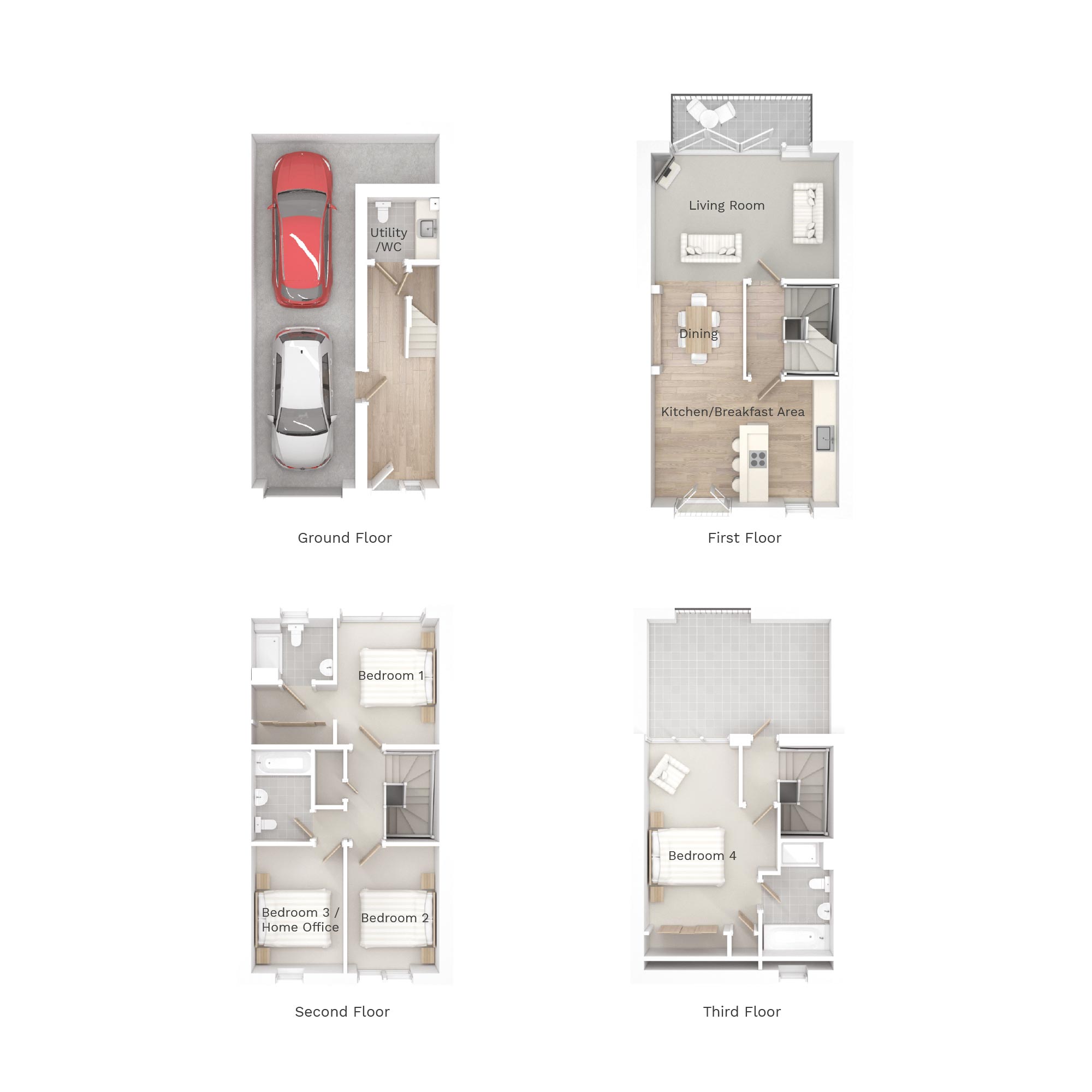 4 bed townhouse floorplan